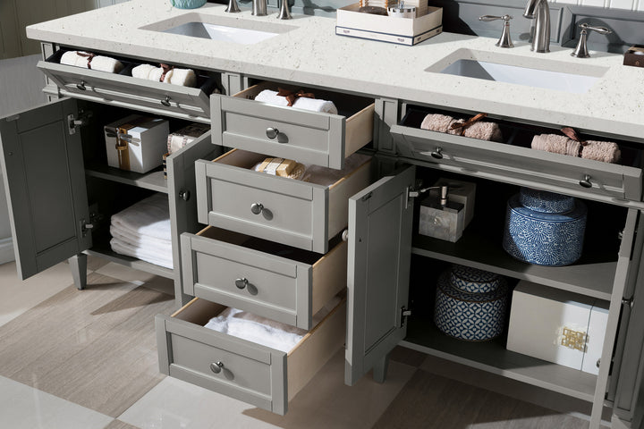 Brittany 72" Double Vanity, Urban Gray w/ 3 CM Lime Delight Silestone Top