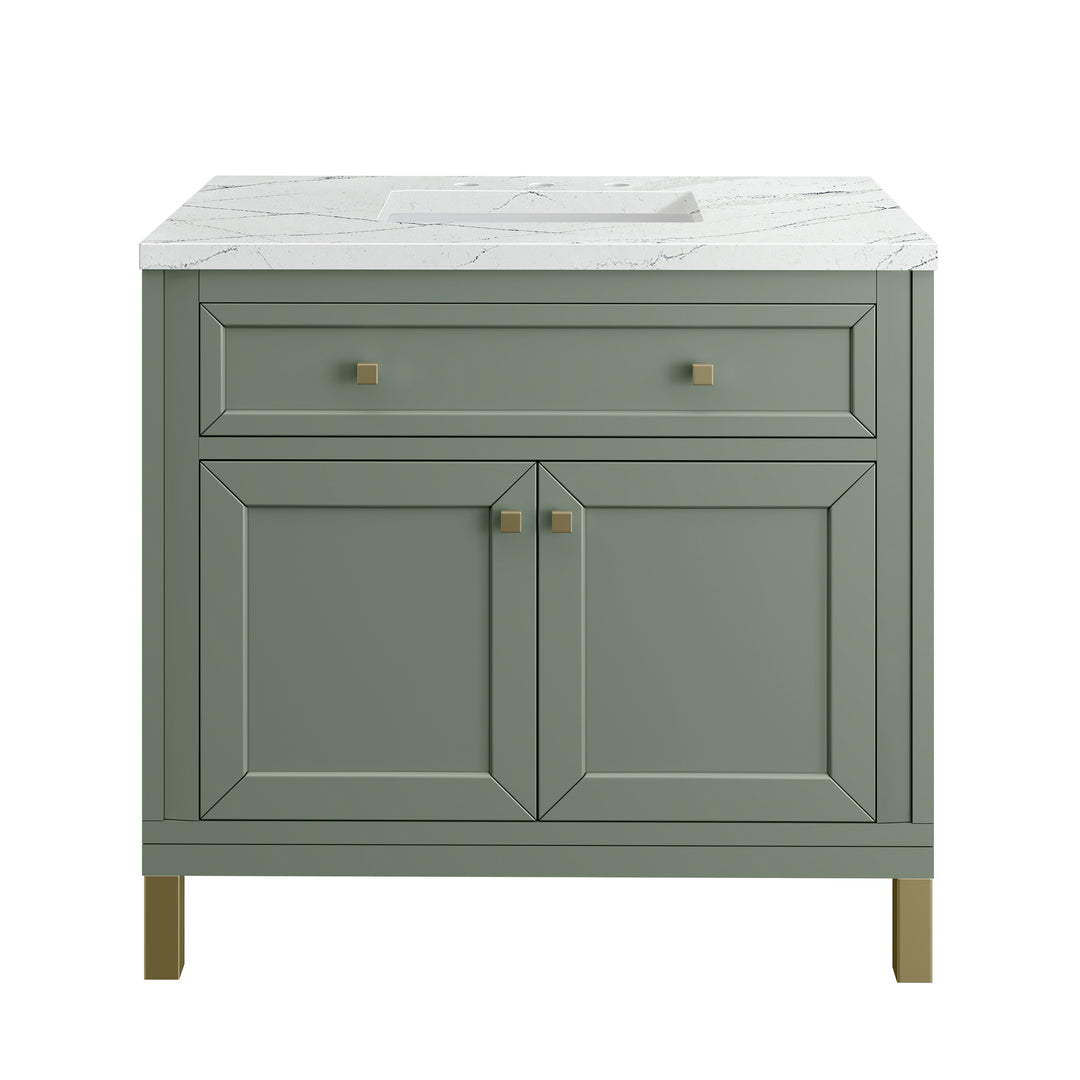 Chicago 36" Single Vanity, Smokey Celadon, w/ 3 CM Ethereal Noctis Silestone® Top