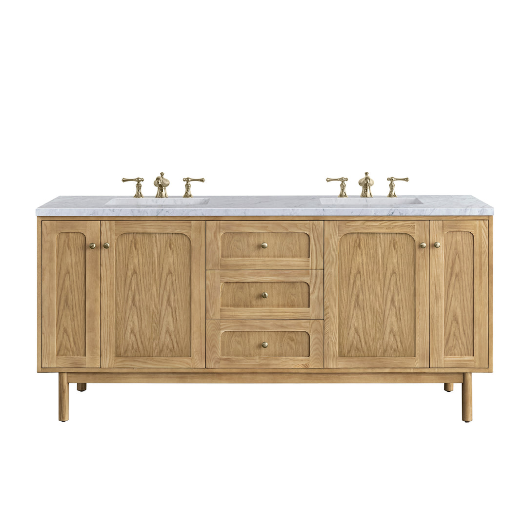 Laurent 72" Double Vanity, Light Natural Oak w/ 3 CM Carrara Marble Top