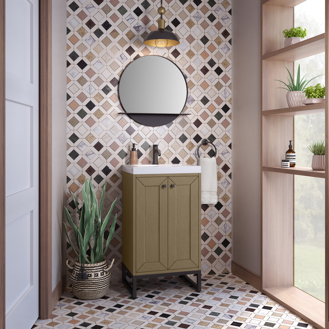 Chianti 20" Single Vanity, Walnut Whisper, Matte Black, w/ White Glossy Composite Stone Top