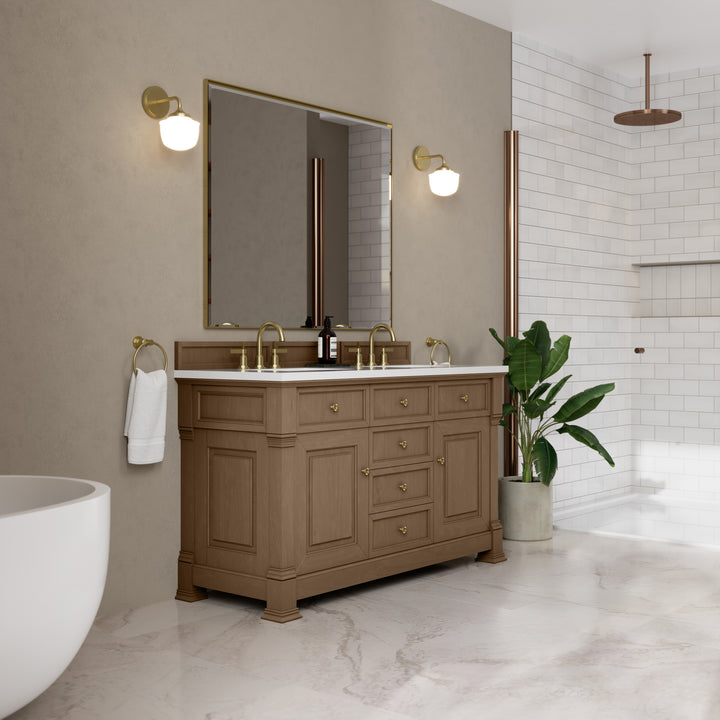 Brookfield 60" Double Vanity, Pecan, w/ 3 CM White Zeus Silestone®  Top