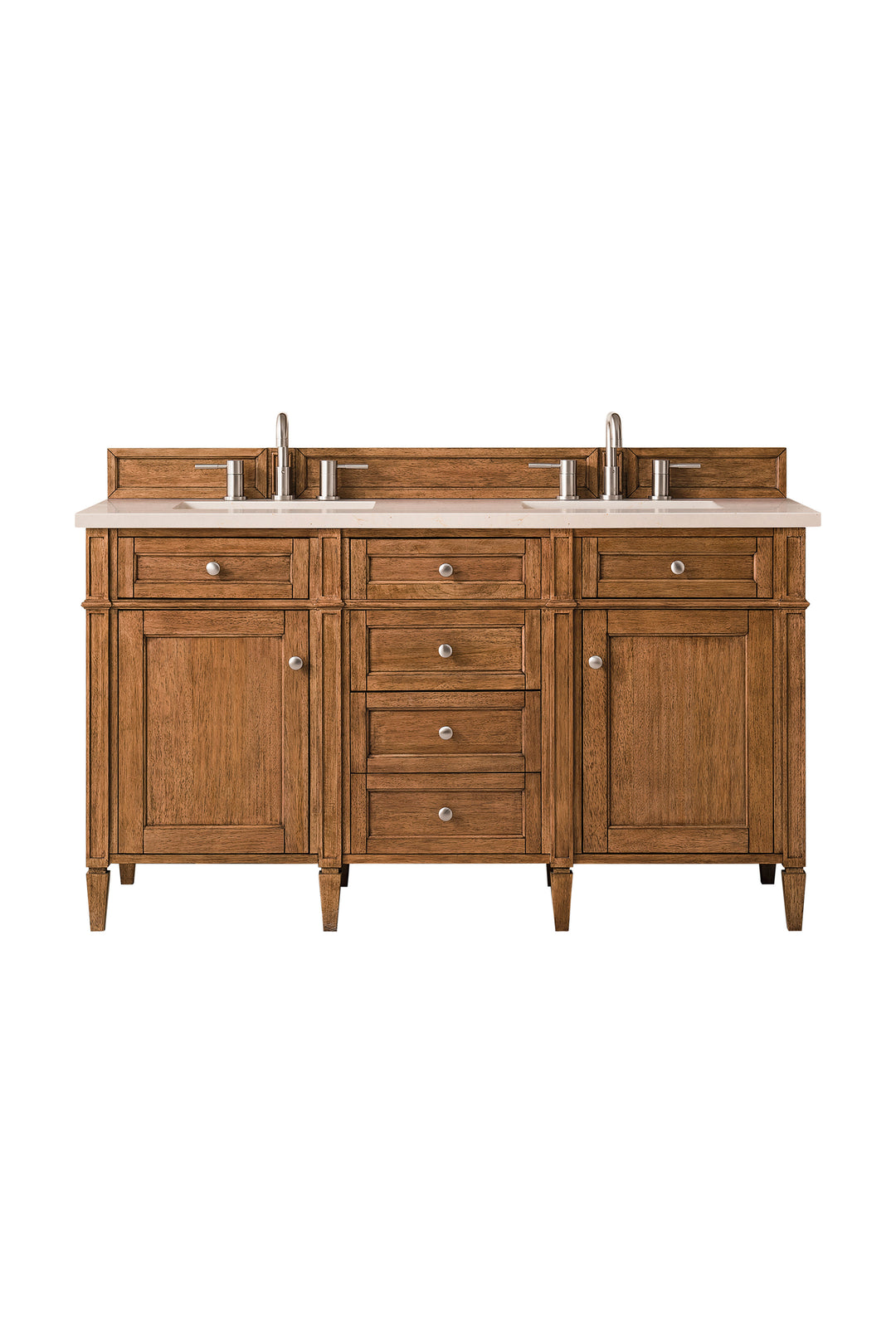 Brittany 60" Double Vanity, Saddle Brown w/ 3 CM Eternal Marfil Silestone Top