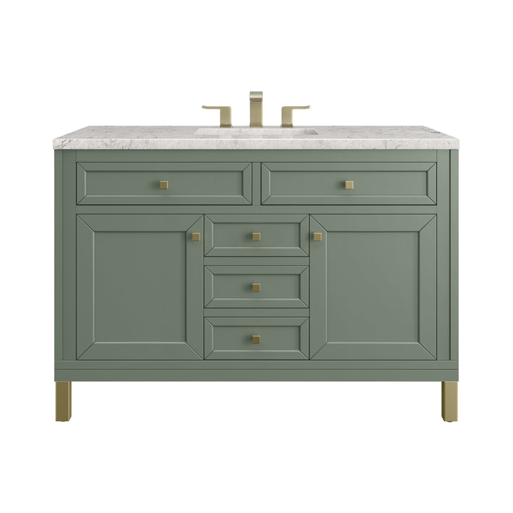 Chicago 48" Single Vanity, Smokey Celadon, w/ 3 CM Eternal Jasmine Pearl Silestone® Top w/FreePower Wireless Charger