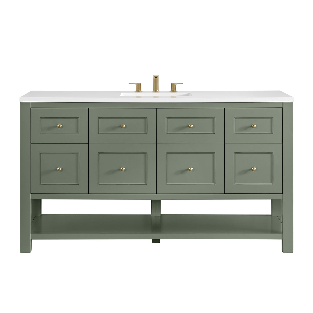 Breckenridge 60" Single Vanity, Smokey Celadon, w/ 3 CM White Zeus Quartz Top