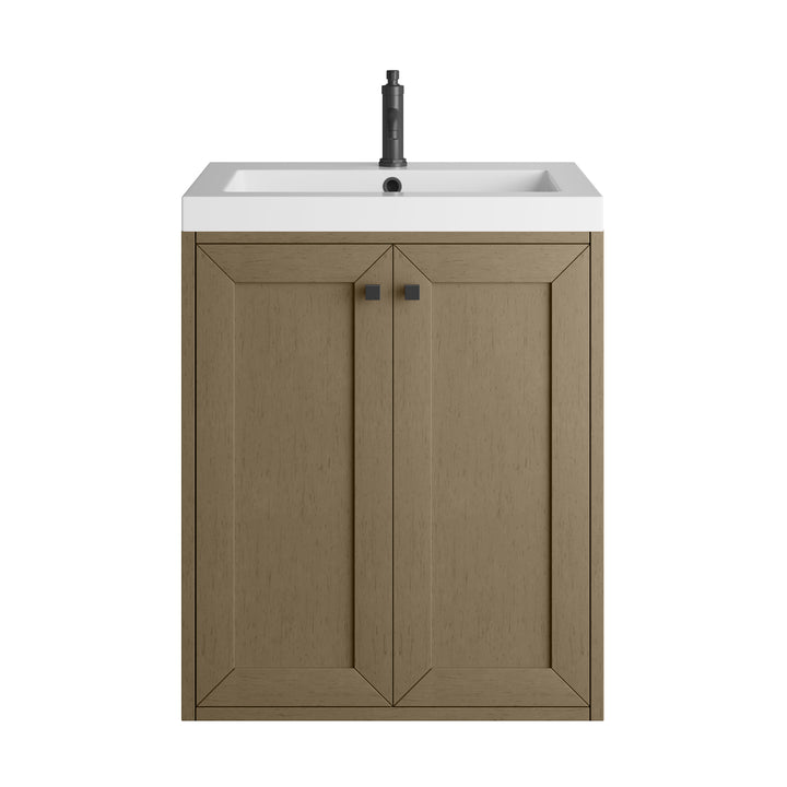 Chianti 24" Single Vanity, Walnut Whisper, Matte Black, w/ White Glossy Composite Stone Top