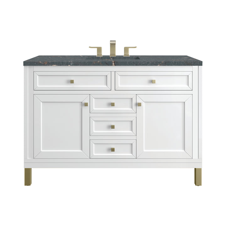 Chicago 48" Single Vanity, Glossy White, w/ 3 CM Parisien Bleu Silestone® Top w/FreePower Wireless Charger