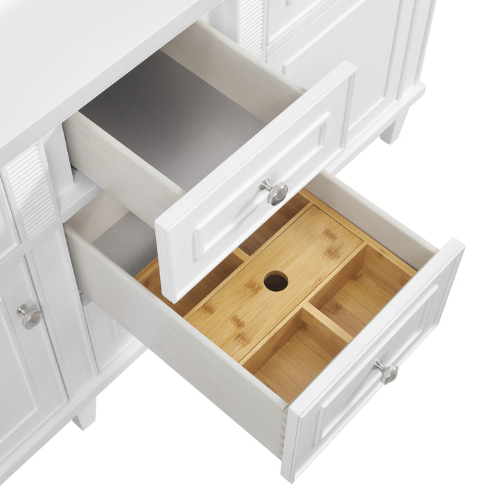 Lorelai 60" Double Vanity, Bright White w/ 3 CM Arctic Fall Solid Surface Top