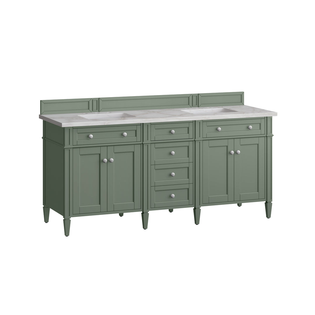 Brittany 72" Double Vanity, Smokey Celadon w/ 3 CM Victorian Silver Top w/FreePower Wireless Charger
