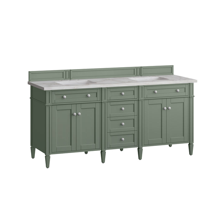 Brittany 72" Double Vanity, Smokey Celadon w/ 3 CM Victorian Silver Top w/FreePower Wireless Charger