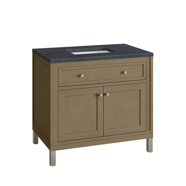 Chicago 36" Single Vanity, Walnut Whisper, w/ 3 CM Charcoal Soapstone Silestone® Top