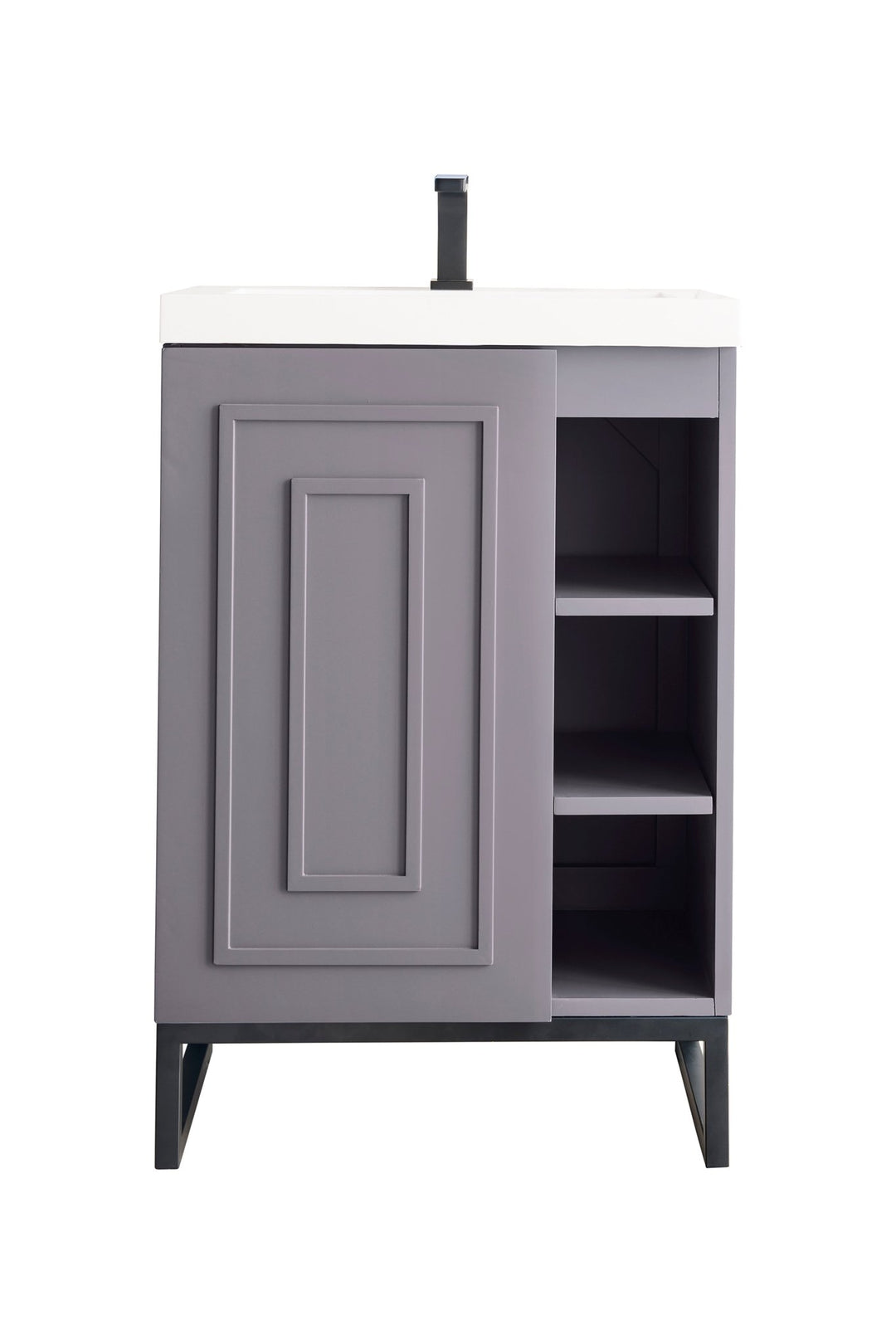 Alicante 24" Single Vanity, Gray Smoke, Matte Black w/ White Glossy Composite Stone Top