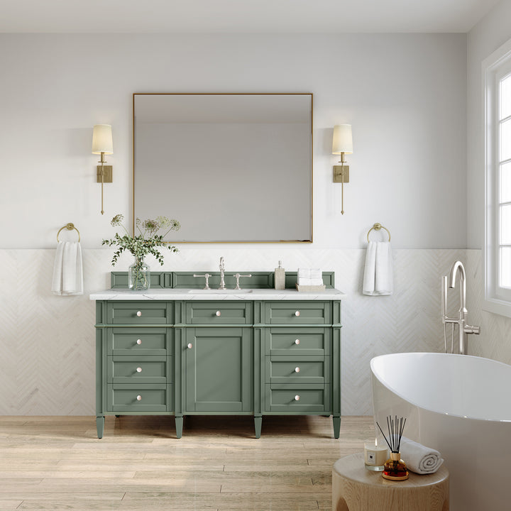Brittany 60" Single Vanity, Smokey Celadon w/ 3 CM Ethereal Noctis Top w/FreePower Wireless Charger