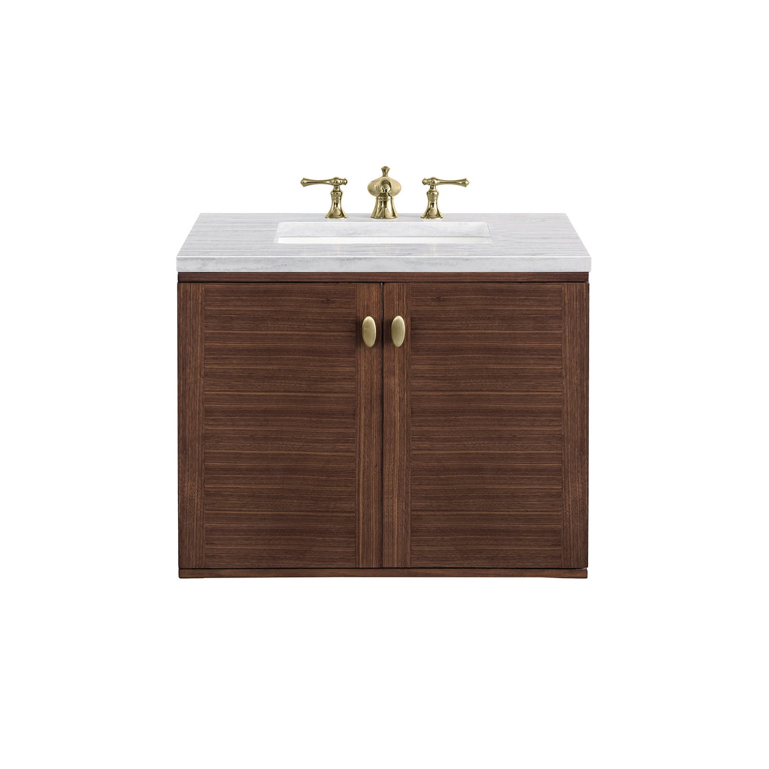 Amberly 30" Single Vanity, Mid-Century Walnut w/ 3 CM Arctic Fall Top