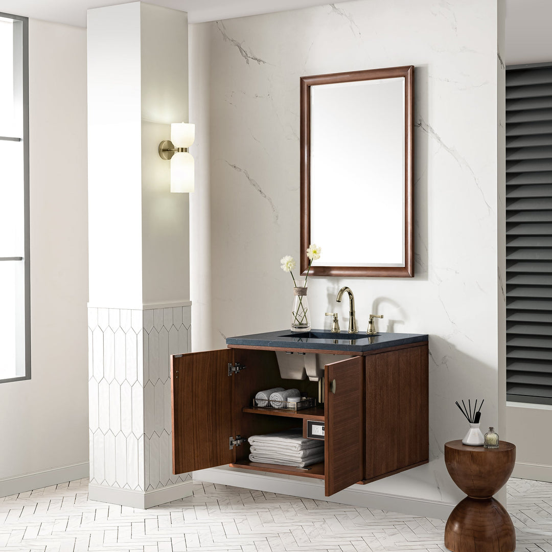 Amberly 30" Single Vanity, Mid-Century Walnut w/ 3 CM Charcoal Soapstone Top