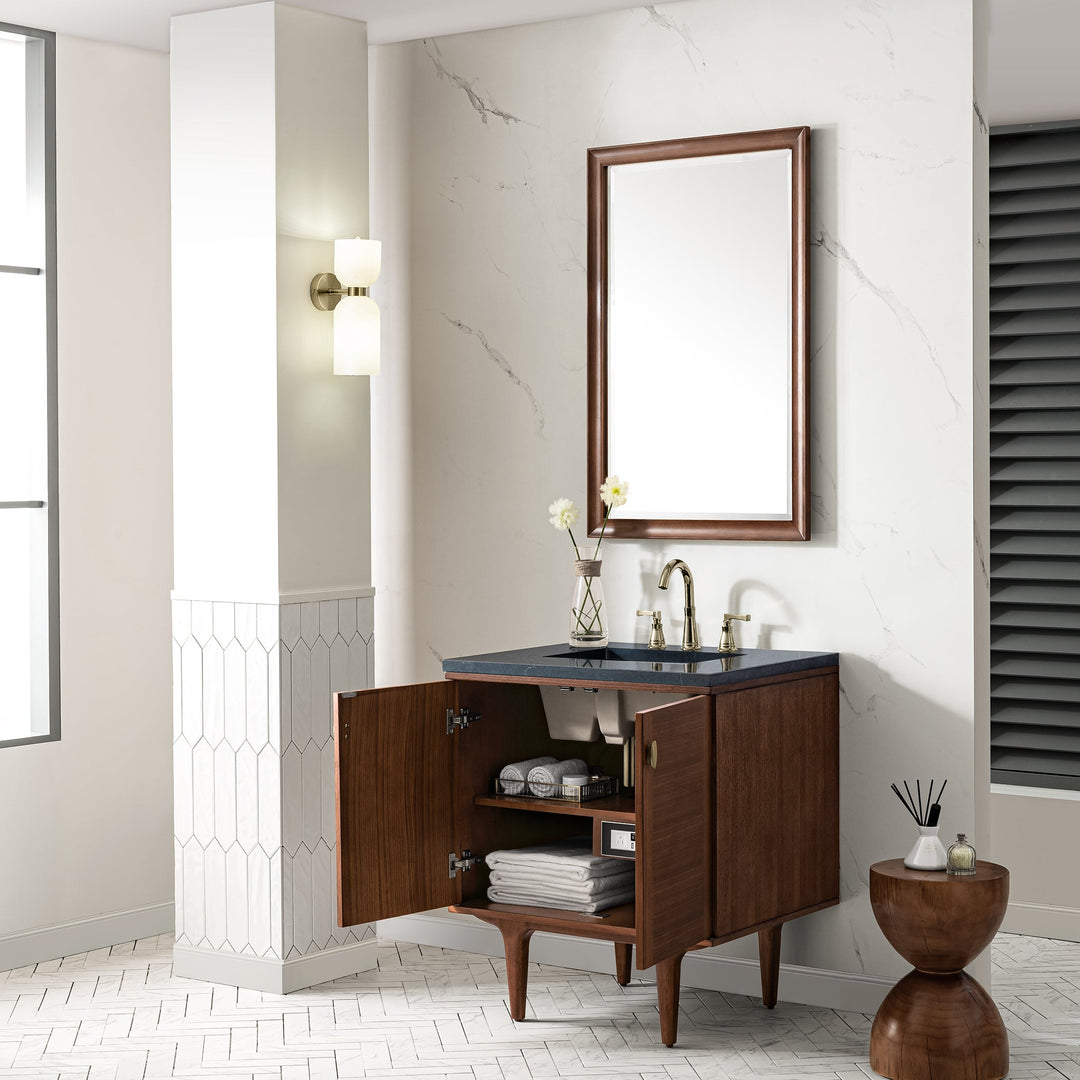 Amberly 30" Single Vanity, Mid-Century Walnut w/ 3 CM Charcoal Soapstone Top