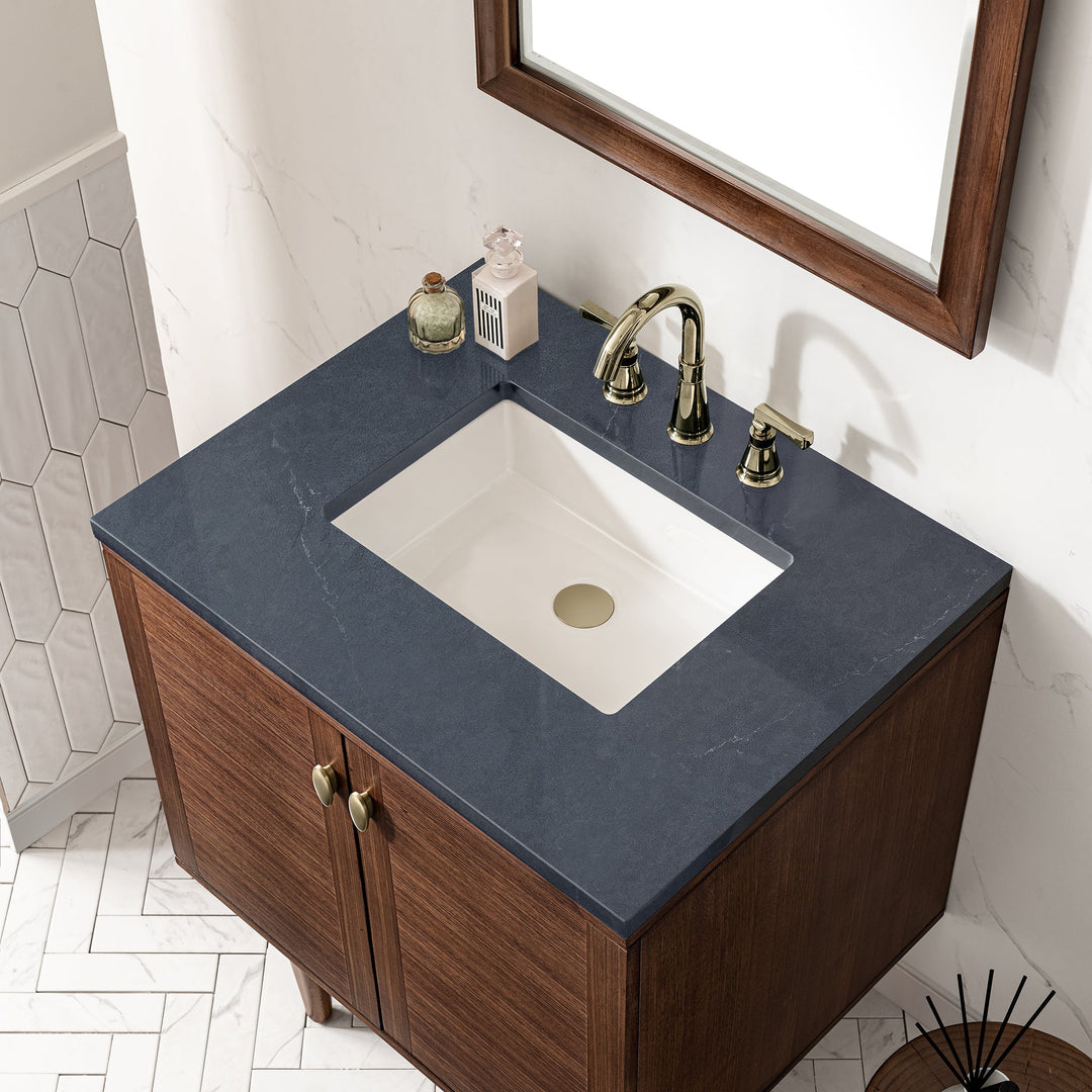 Amberly 30" Single Vanity, Mid-Century Walnut w/ 3 CM Charcoal Soapstone Top