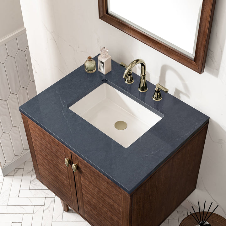 Amberly 30" Single Vanity, Mid-Century Walnut w/ 3 CM Charcoal Soapstone Top