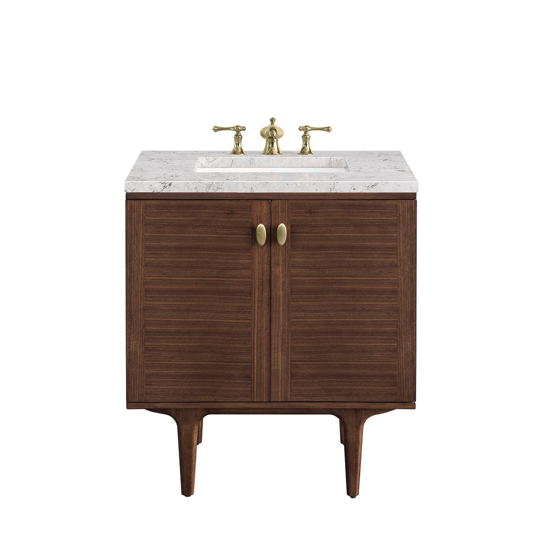 Amberly 30" Single Vanity, Mid-Century Walnut w/ 3 CM Eternal Jasmine Pearl Top