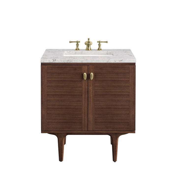 Amberly 30" Single Vanity, Mid-Century Walnut w/ 3 CM Eternal Jasmine Pearl Top