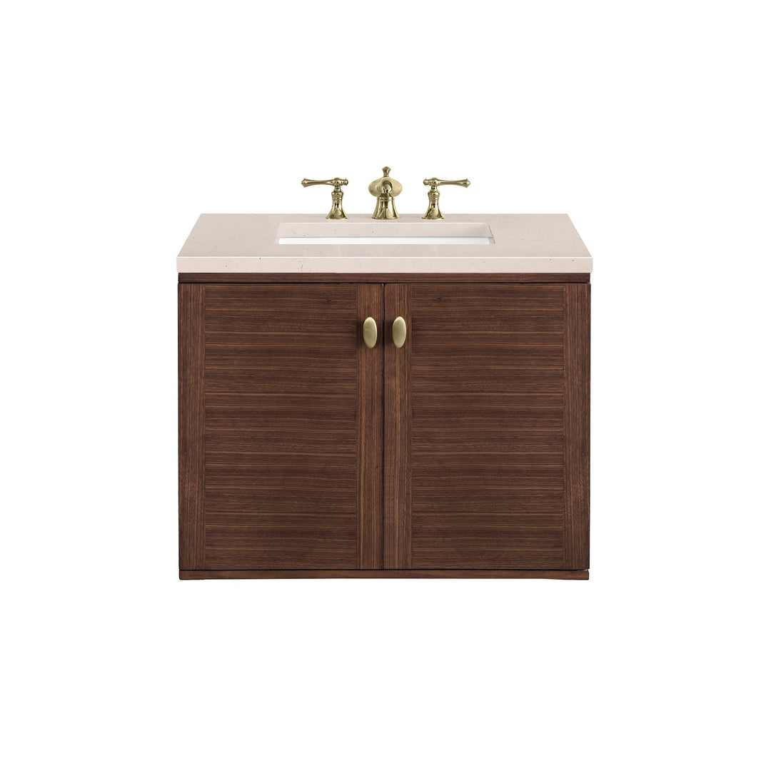 Amberly 30" Single Vanity, Mid-Century Walnut w/ 3 CM Eternal Marfil Top
