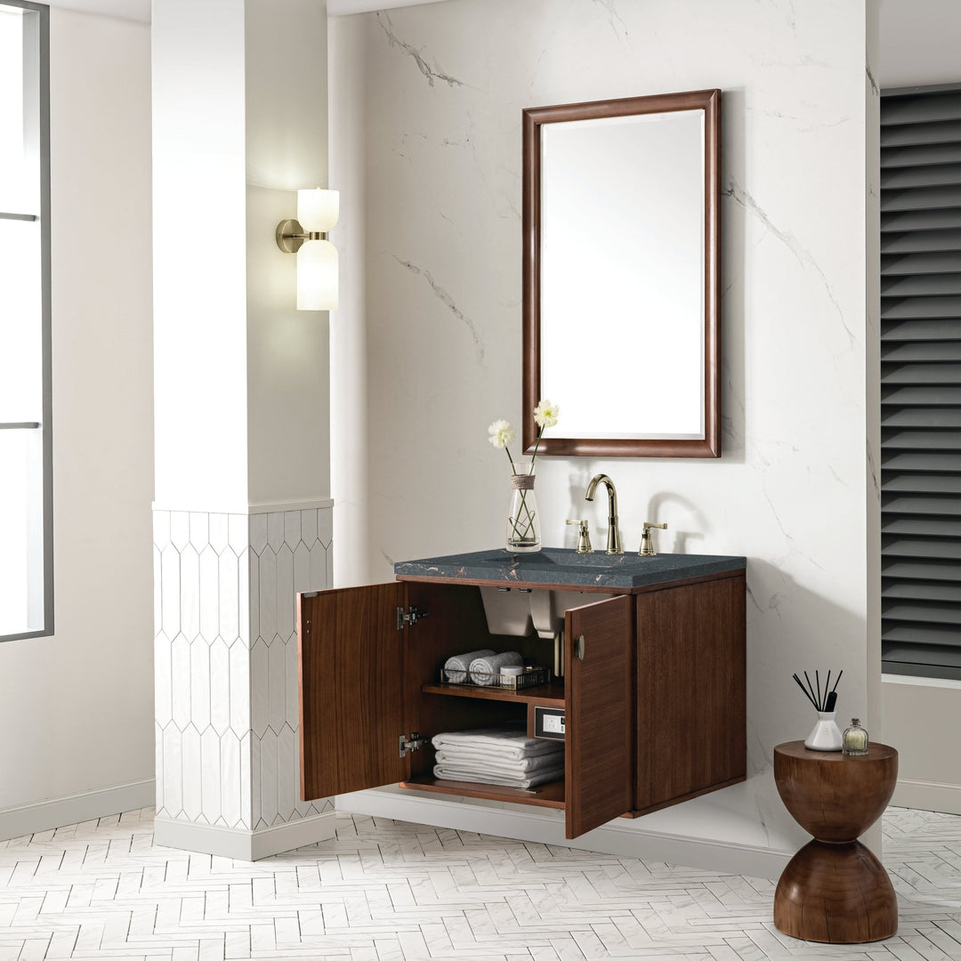 Amberly 30" Single Vanity, Mid-Century Walnut w/ 3 CM Parisien Bleu Top