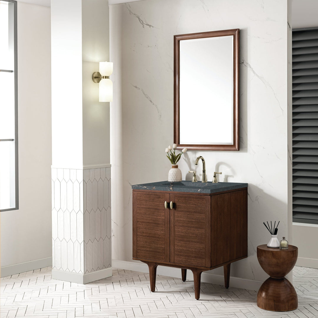 Amberly 30" Single Vanity, Mid-Century Walnut w/ 3 CM Parisien Bleu Top