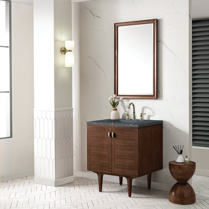 Amberly 30" Single Vanity, Mid-Century Walnut w/ 3 CM Parisien Bleu Top