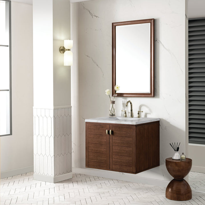 Amberly 30" Single Vanity, Mid-Century Walnut w/ 3 CM Victorian Silver Top