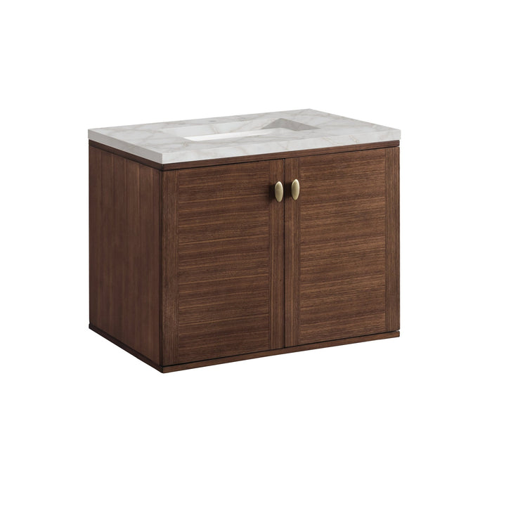 Amberly 30" Single Vanity, Mid-Century Walnut w/ 3 CM Victorian Silver Top