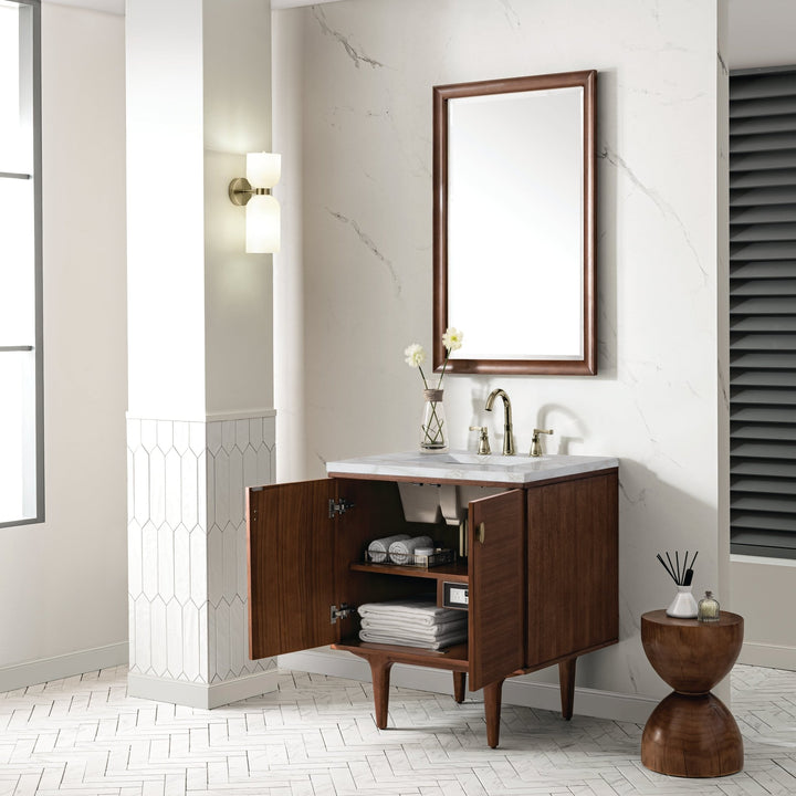 Amberly 30" Single Vanity, Mid-Century Walnut w/ 3 CM Victorian Silver Top