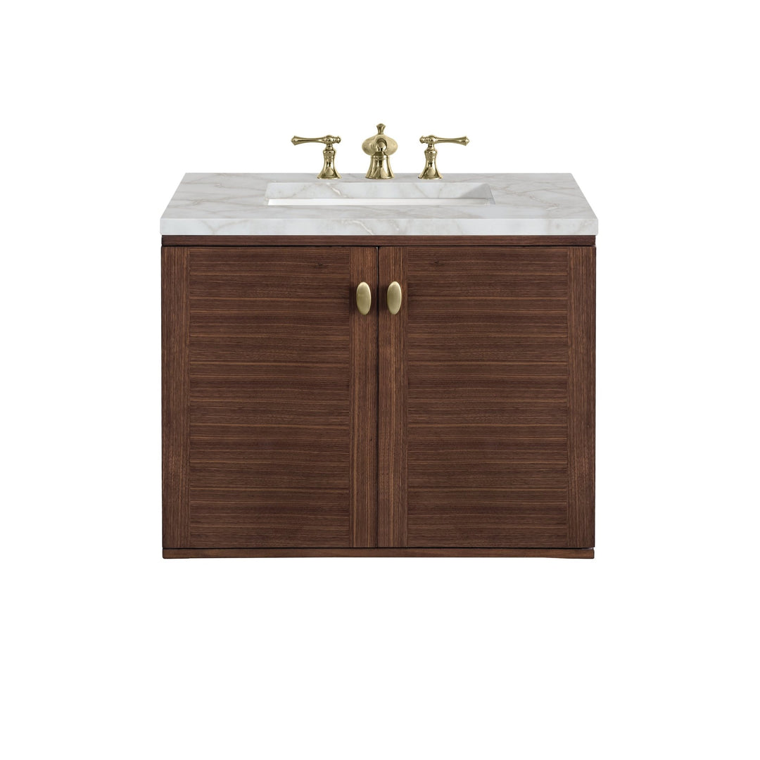 Amberly 30" Single Vanity, Mid-Century Walnut w/ 3 CM Victorian Silver Top