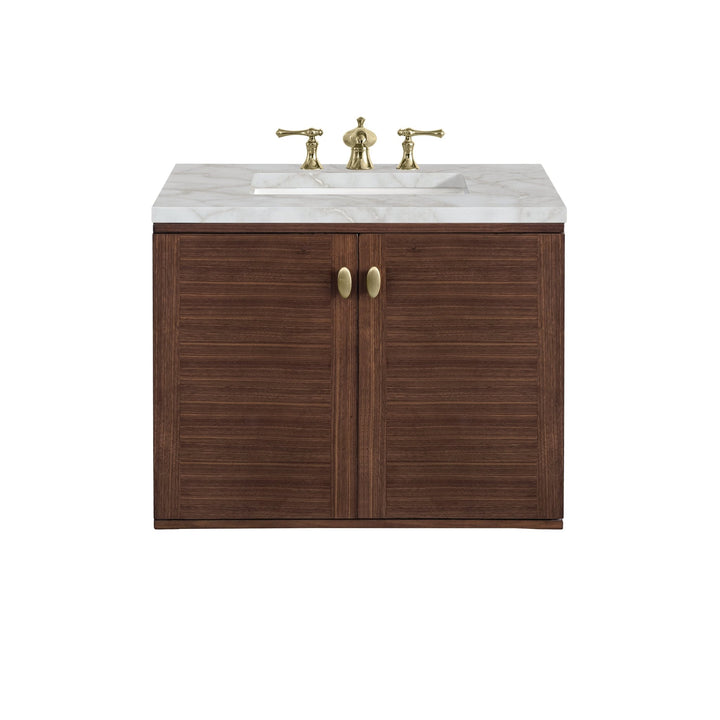 Amberly 30" Single Vanity, Mid-Century Walnut w/ 3 CM Victorian Silver Top