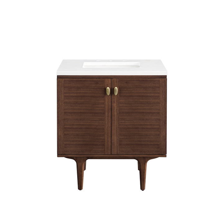 Amberly 30" Single Vanity, Mid-Century Walnut w/ 3 CM White Zeus Top