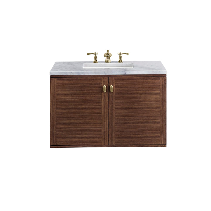 Amberly 36" Single Vanity, Mid-Century Walnut w/ 3 CM Carrara Marble Top