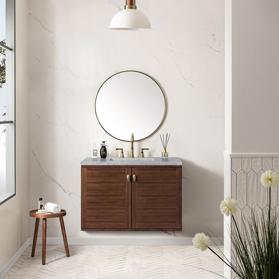 Amberly 36" Single Vanity, Mid-Century Walnut w/ 3 CM Eternal Jasmine Pearl Top