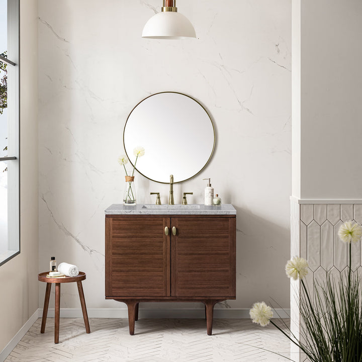 Amberly 36" Single Vanity, Mid-Century Walnut w/ 3 CM Eternal Jasmine Pearl Top