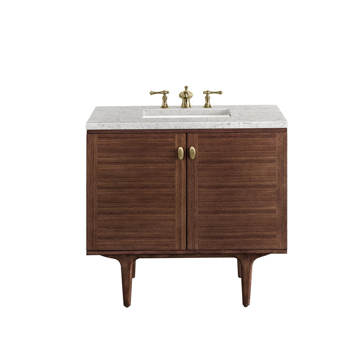 Amberly 36" Single Vanity, Mid-Century Walnut w/ 3 CM Eternal Jasmine Pearl Top