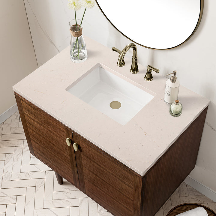 Amberly 36" Single Vanity, Mid-Century Walnut w/ 3 CM Eternal Marfil Top