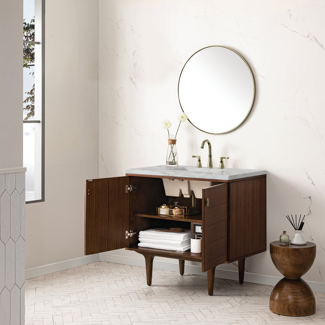 Amberly 36" Single Vanity, Mid-Century Walnut w/ 3 CM Victorian Silver Top