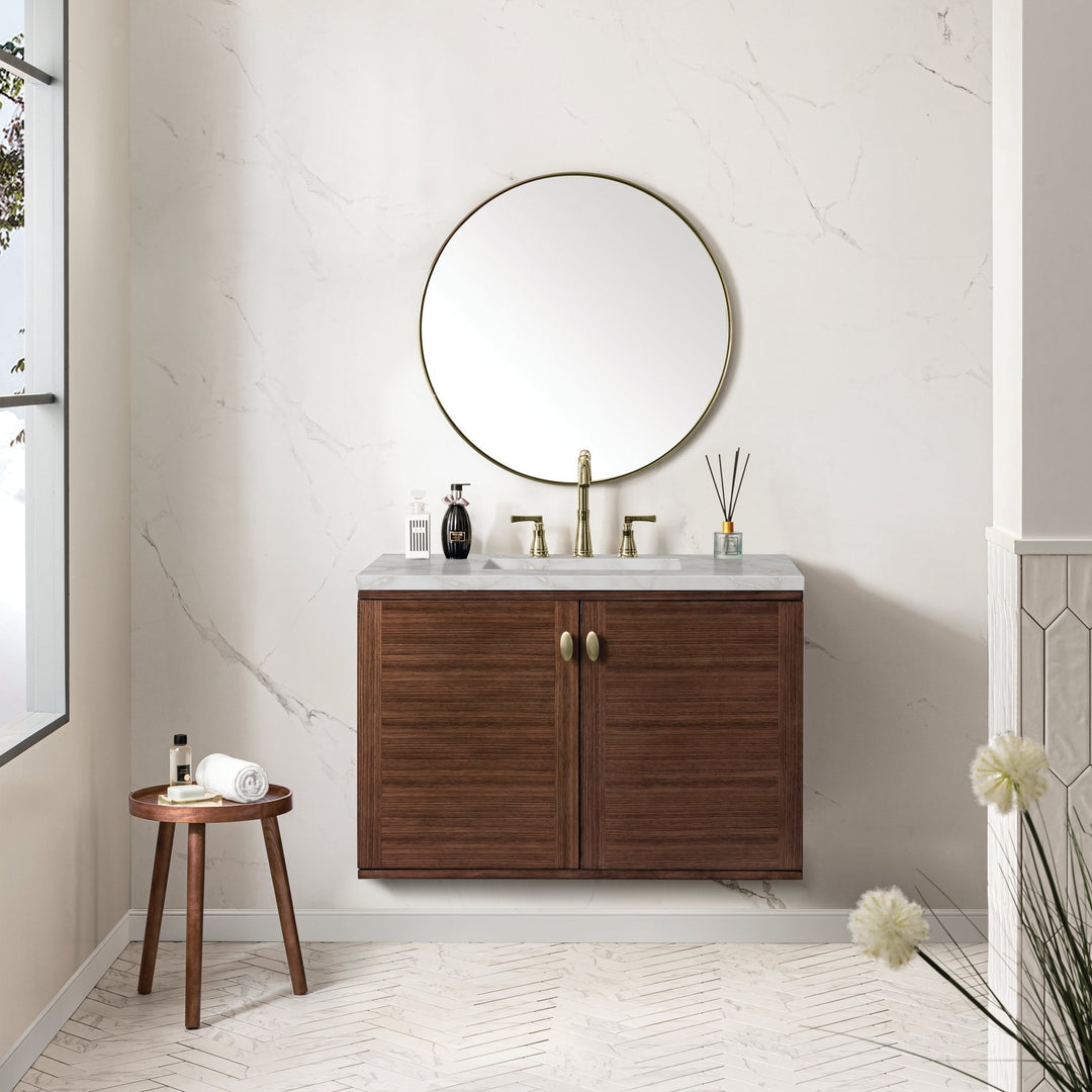 Amberly 36" Single Vanity, Mid-Century Walnut w/ 3 CM Victorian Silver Top