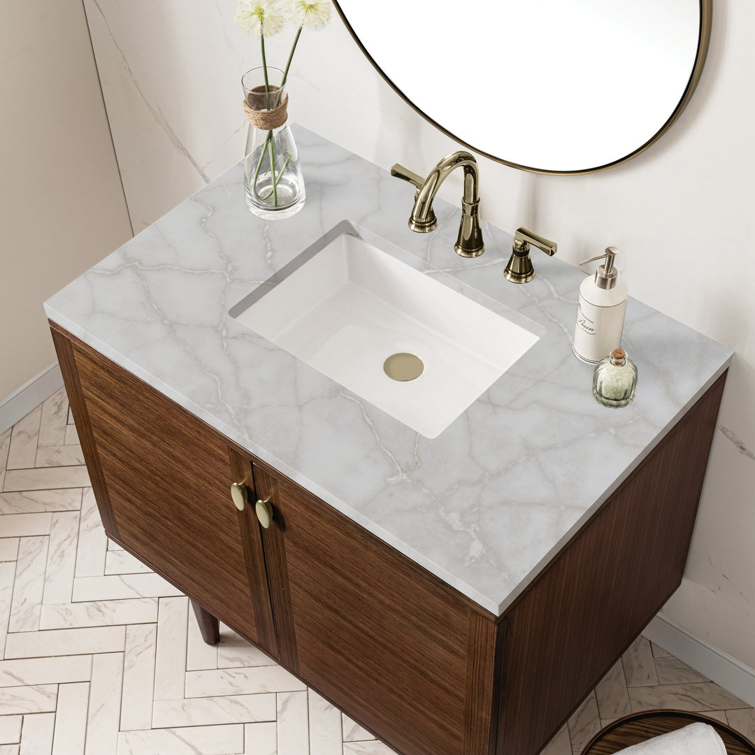 Amberly 36" Single Vanity, Mid-Century Walnut w/ 3 CM Victorian Silver Top