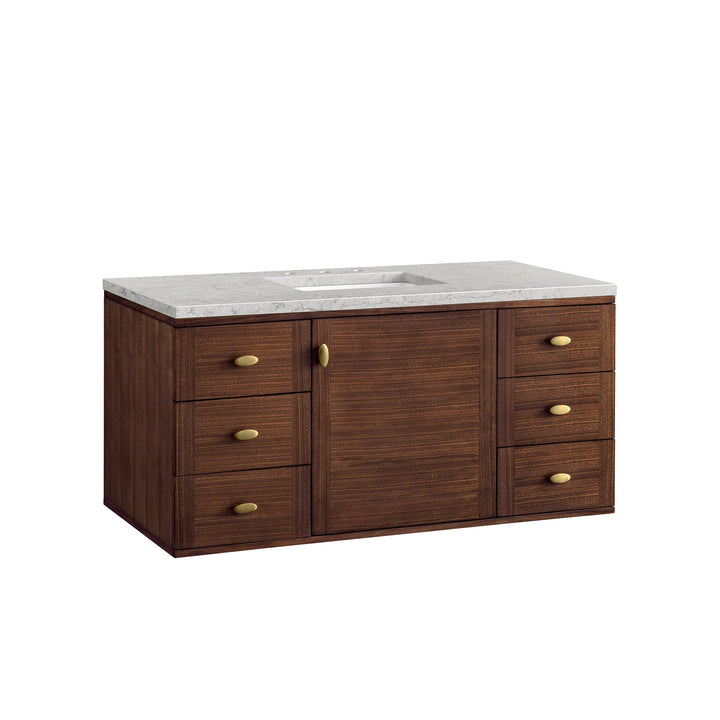 Amberly 48" Single Vanity, Mid-Century Walnut w/ 3 CM Eternal Jasmine Pearl Top