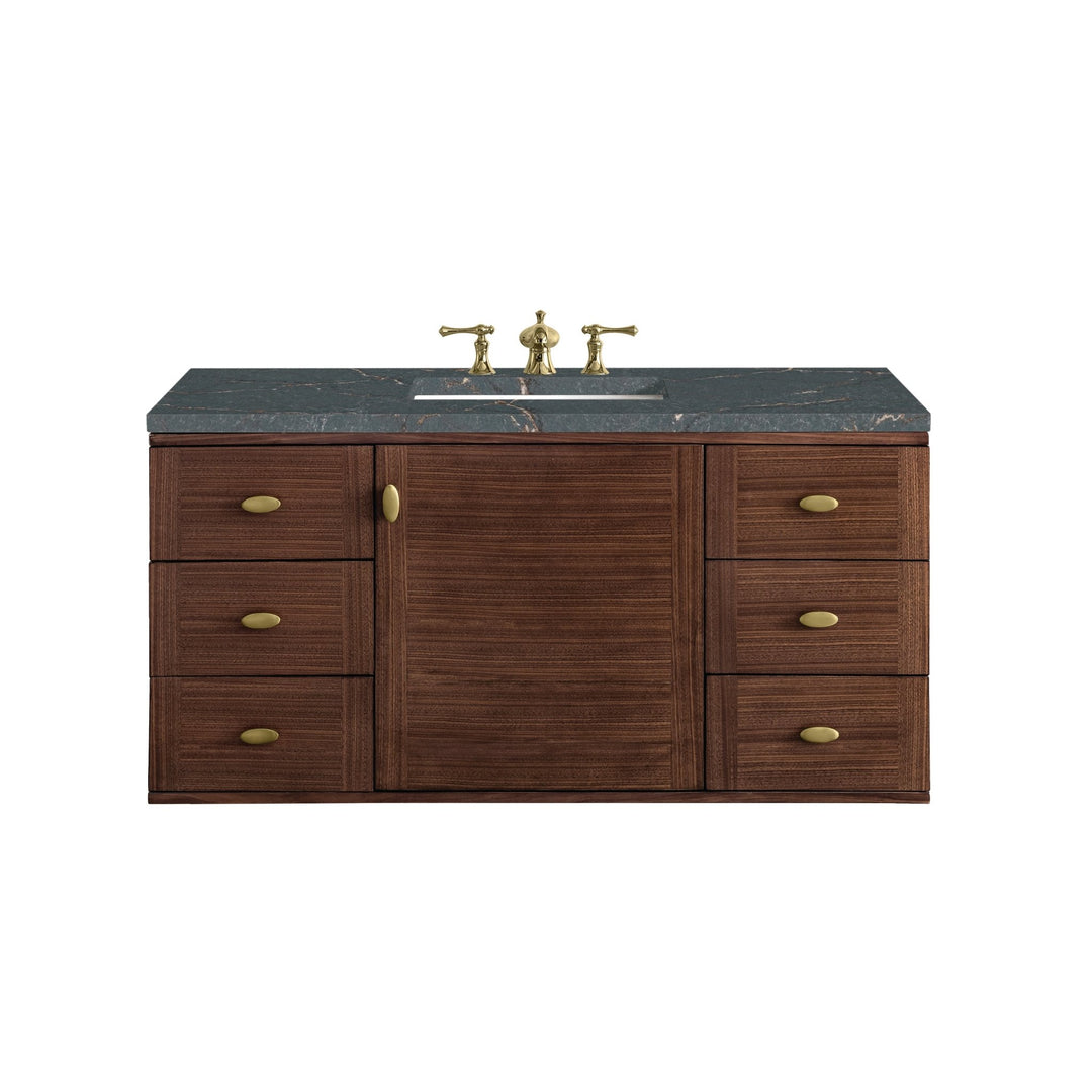 Amberly 48" Single Vanity, Mid-Century Walnut w/ 3 CM Parisien Bleu Top