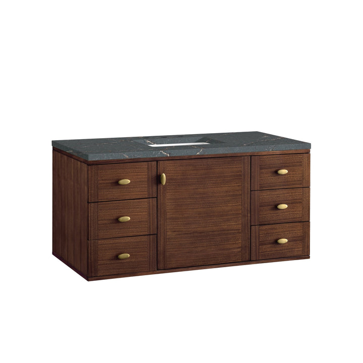 Amberly 48" Single Vanity, Mid-Century Walnut w/ 3 CM Parisien Bleu Top