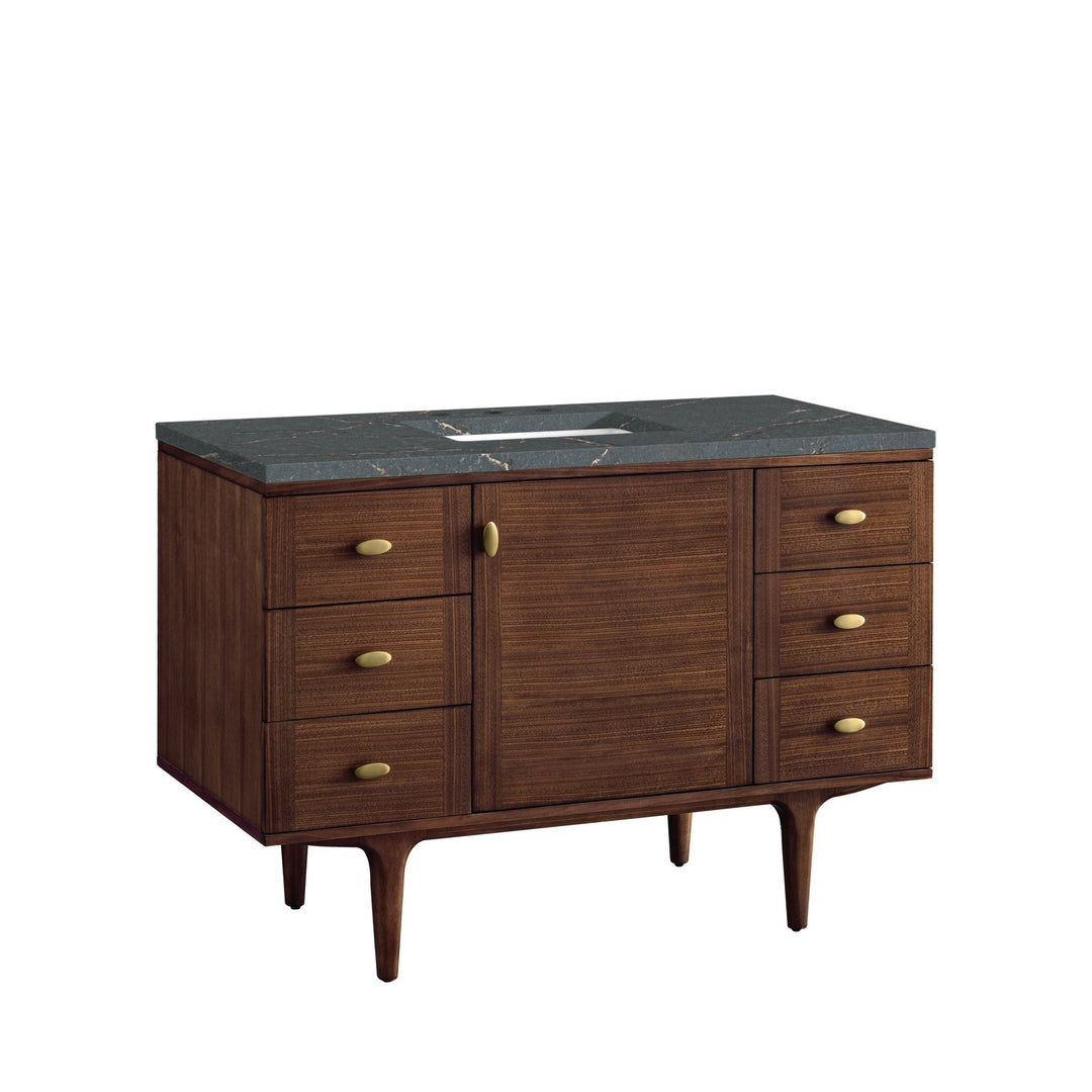 Amberly 48" Single Vanity, Mid-Century Walnut w/ 3 CM Parisien Bleu Top w/FreePower Wireless Charger