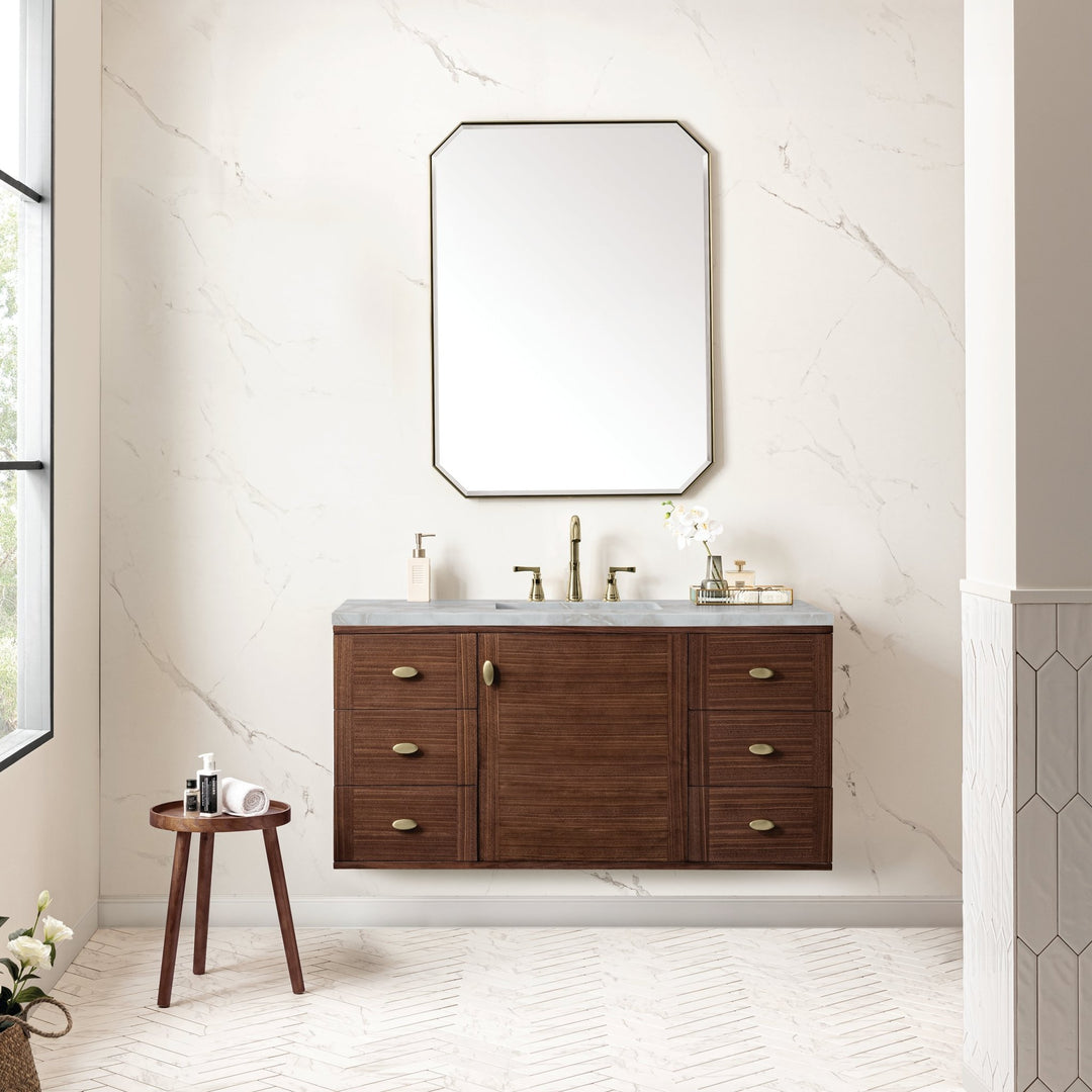 Amberly 48" Single Vanity, Mid-Century Walnut w/ 3 CM Victorian Silver Top