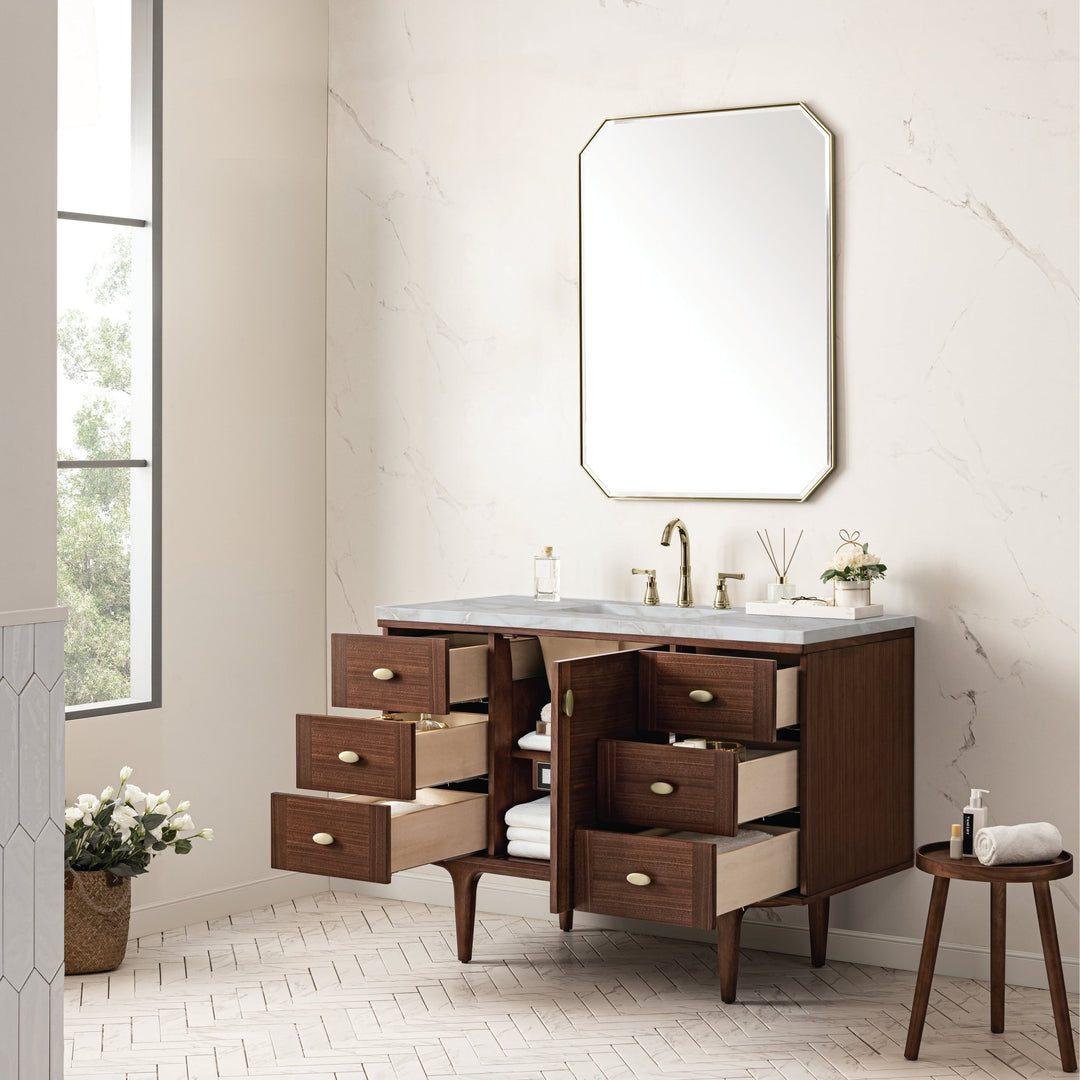 Amberly 48" Single Vanity, Mid-Century Walnut w/ 3 CM Victorian Silver Top