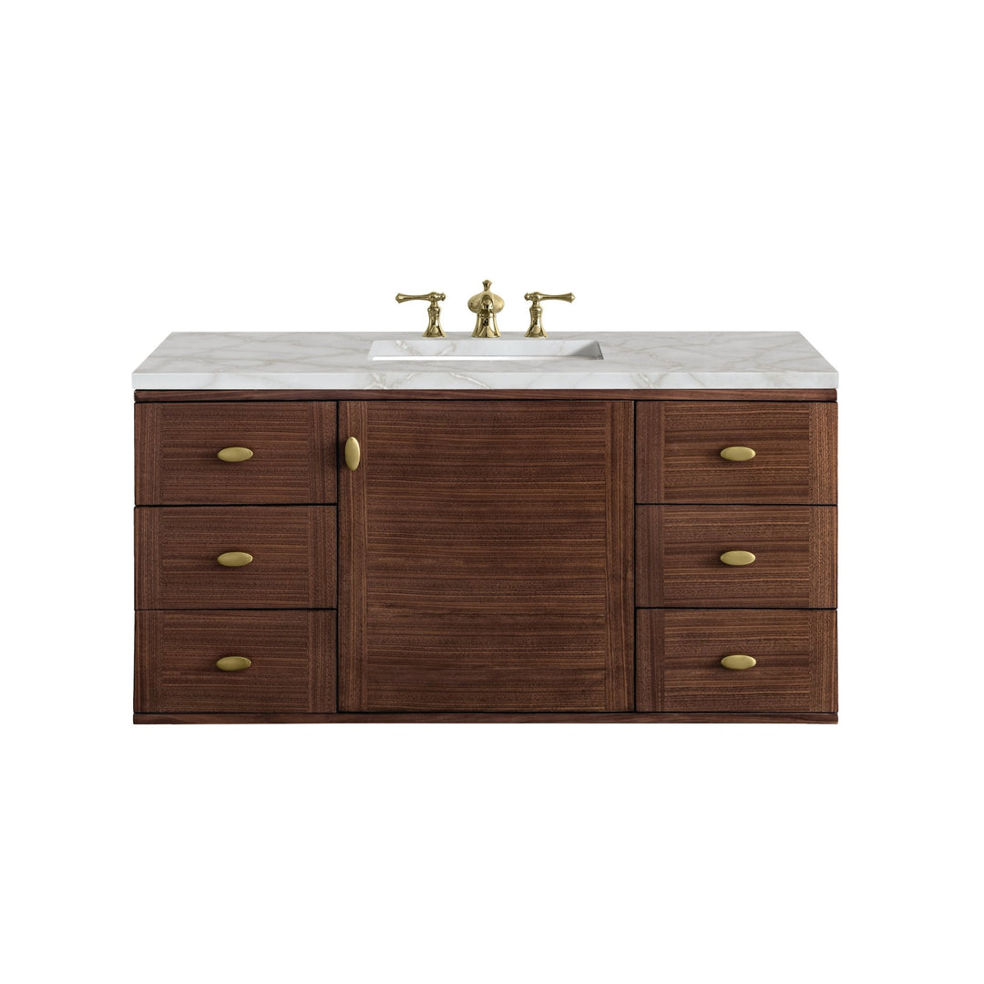 Amberly 48" Single Vanity, Mid-Century Walnut w/ 3 CM Victorian Silver Top