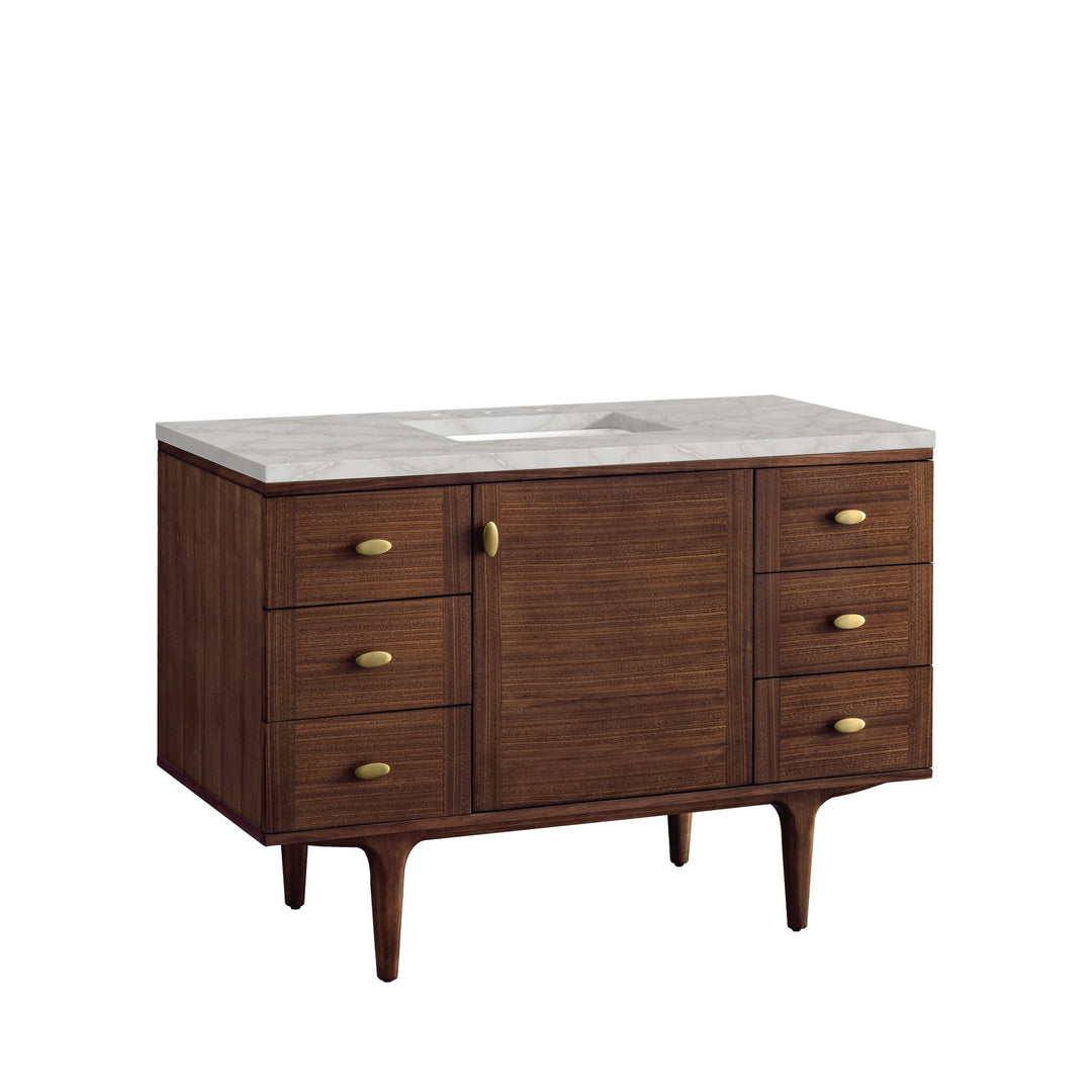 Amberly 48" Single Vanity, Mid-Century Walnut w/ 3 CM Victorian Silver Top w/FreePower Wireless Charger