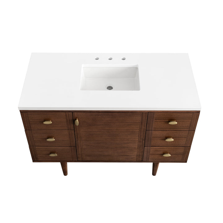 Amberly 48" Single Vanity, Mid-Century Walnut w/ 3 CM White Zeus Top